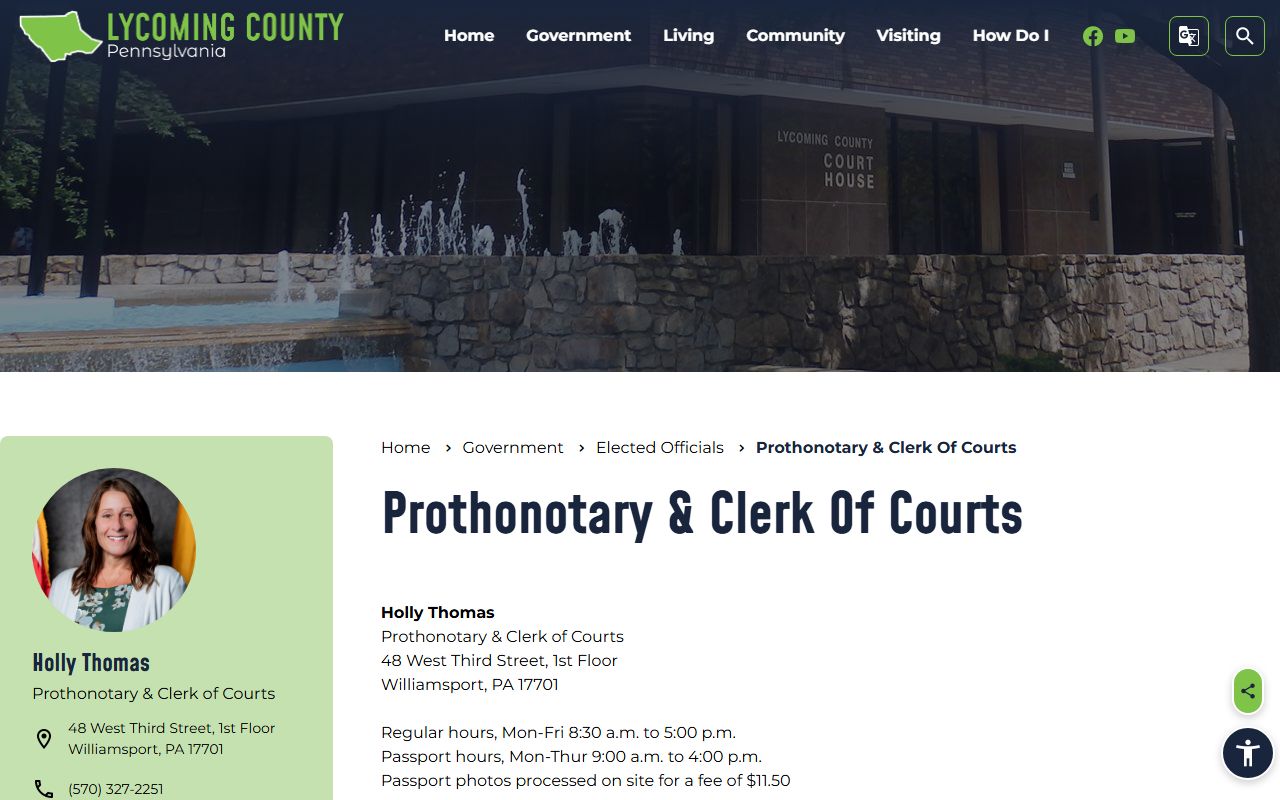 Lycoming County Clerk of Courts page for criminal court records after arrest