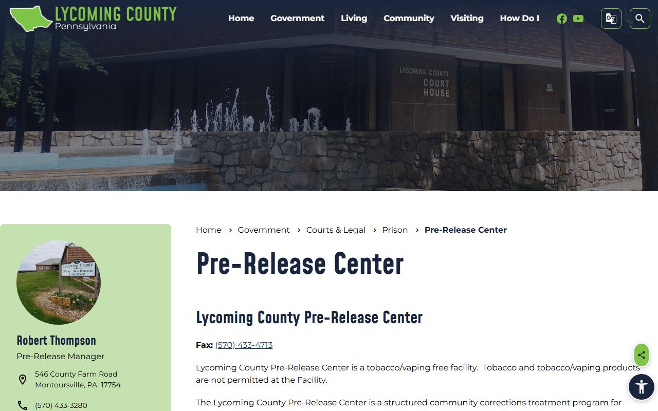 Lycoming County Pre-Release Center work release and resident visitation information