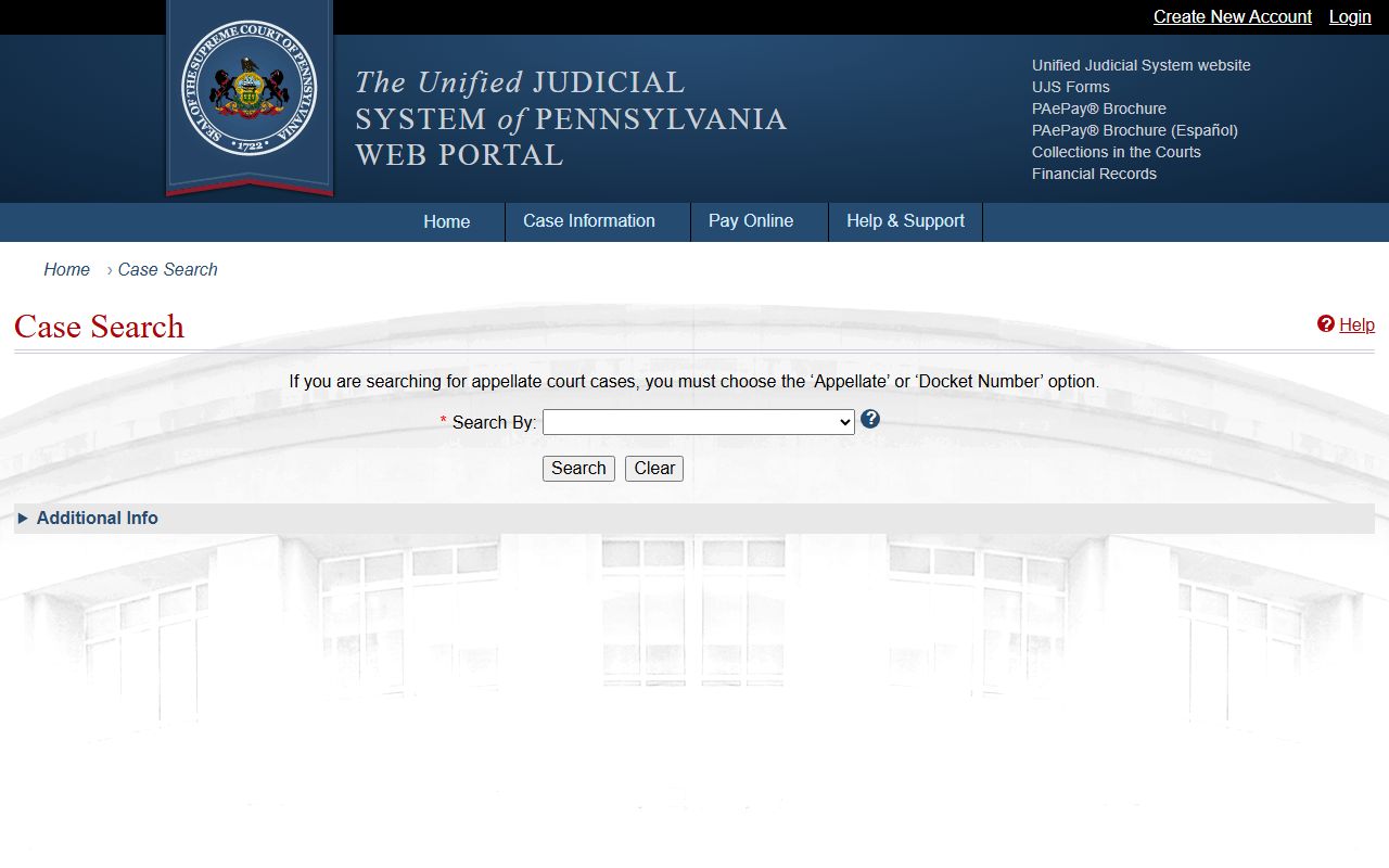 Pennsylvania UJS case search for Lycoming County court records after arrest